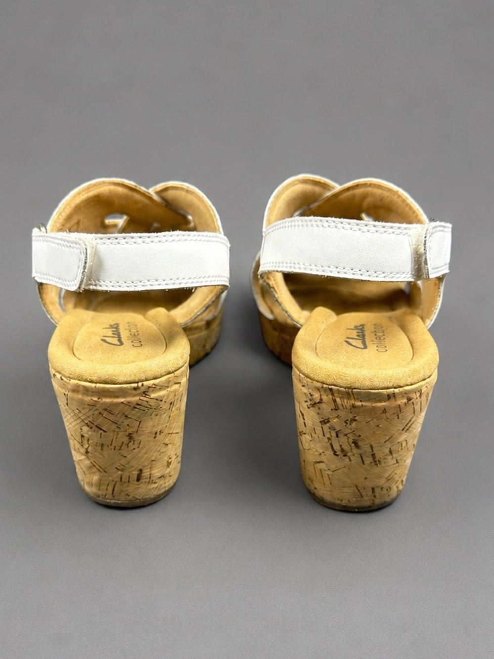 Clarks Giselle Beach White Leather Cork Wedge Slingback Sandals Women’s Size 8 - Picture 3 of 8